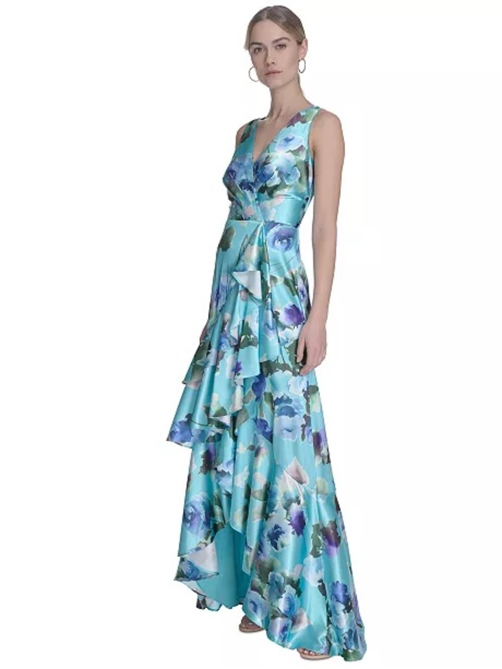 NWT Eliza J Watercolor Floral Satin Formal Maxi Dress size 4